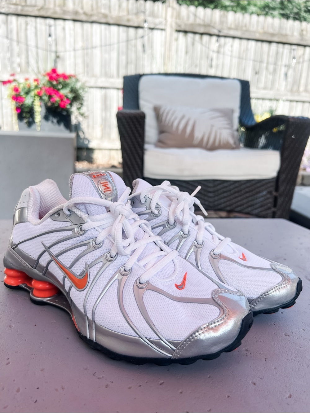 Nike White & Silver Shox with Orange Swoosh